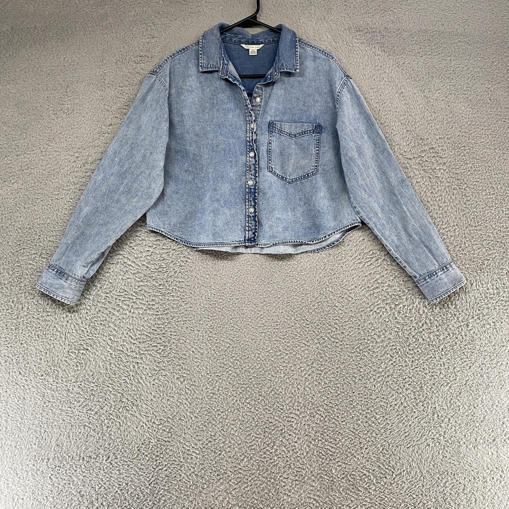 American Eagle Denim Button‎ Up Cropped Shirt Womens Small Boxy Western Top